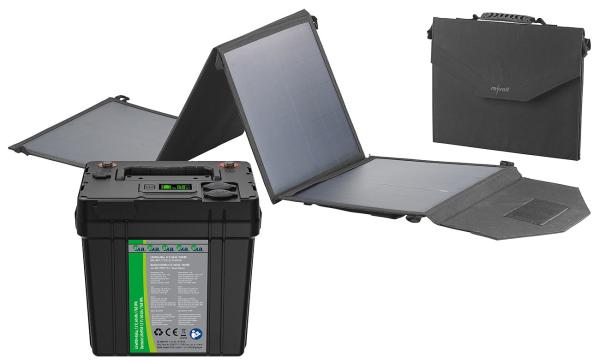 Batteria LiFePO4 con pannello solare pieghevole da 50 watt, 12 V, 60 Ah/ 768 Wh, DC, USB