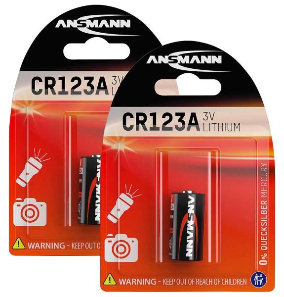 confezione da 2 batterie al litio fotografiche tipo CR123A, 3 V