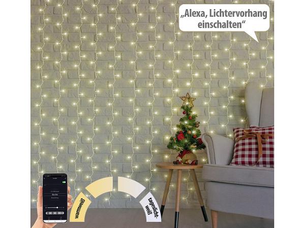 WLAN-LED-Lichtervorhang, 300 LEDs, CCT, App, dimmbar, IP44, 3 x 3 m