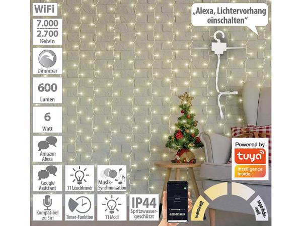 WLAN-LED-Lichtervorhang, 300 LEDs, CCT, App, dimmbar, IP44, 3 x 3 m