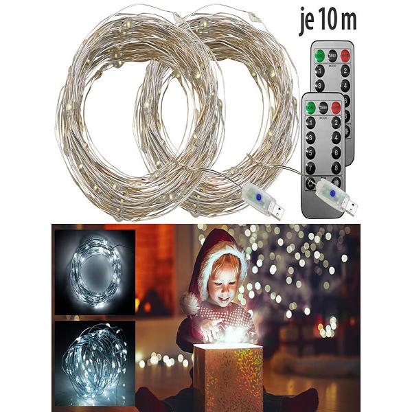 set of 2 USB LED light wire, 100 LEDs, 8 modes, 10 m, daylight white
