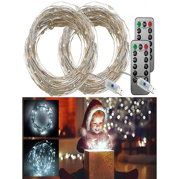set of 2 USB LED light wire, 100 LEDs, 8 modes, 10 m, daylight white