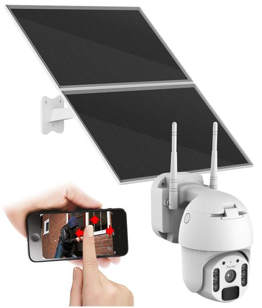 WLAN-Pan-Tilt-Sicherheitskamera mit 2K-Auflösung, Akkubetrieb und 25-W-Solarpanel
