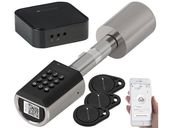 Electronic door lock cylinder, transponder, app, IP65, with gateway