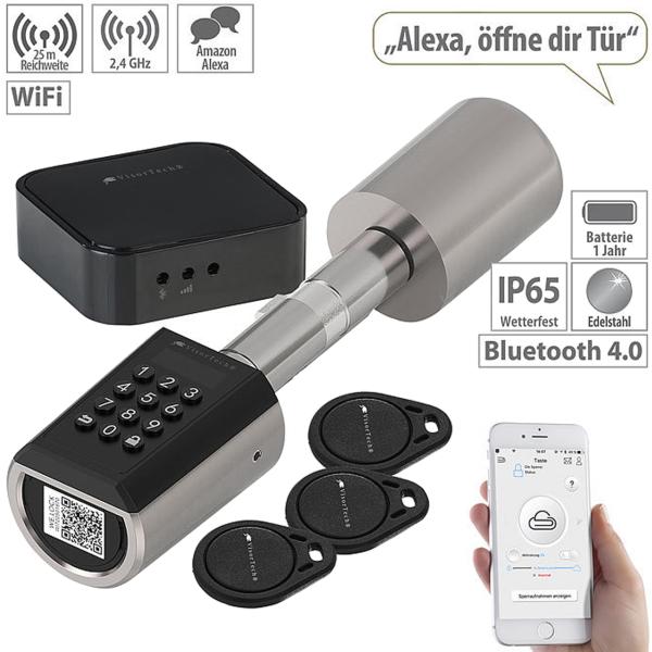 Electronic door lock cylinder, transponder, app, IP65, with gateway