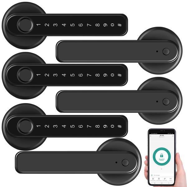 set of 3 Security Door Hardware with Fingerprint Scanner, PIN & App