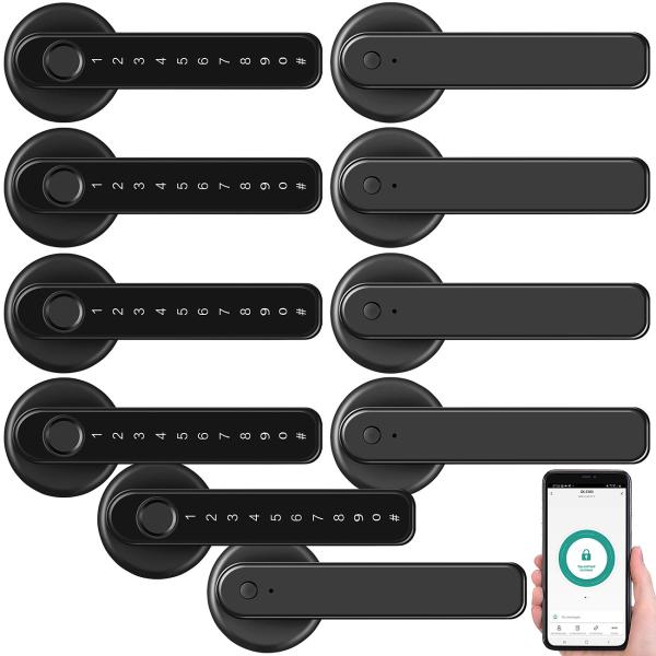 set of 5 Security Door Hardware with Fingerprint Scanner, PIN & App