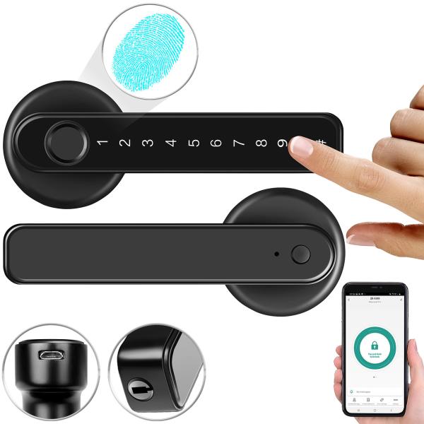 set of 5 Security Door Hardware with Fingerprint Scanner, PIN & App