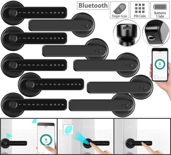set of 5 Security Door Hardware with Fingerprint Scanner, PIN & App