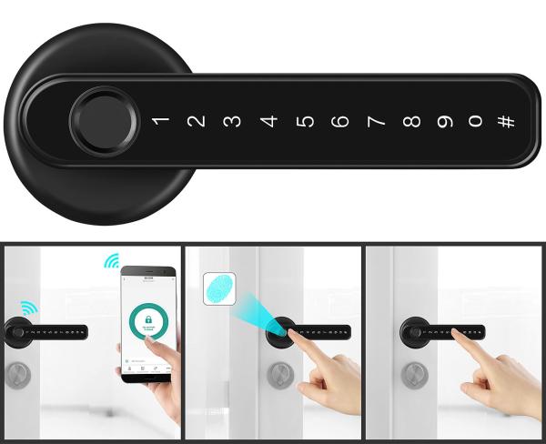 set of 5 Security Door Hardware with Fingerprint Scanner, PIN & App