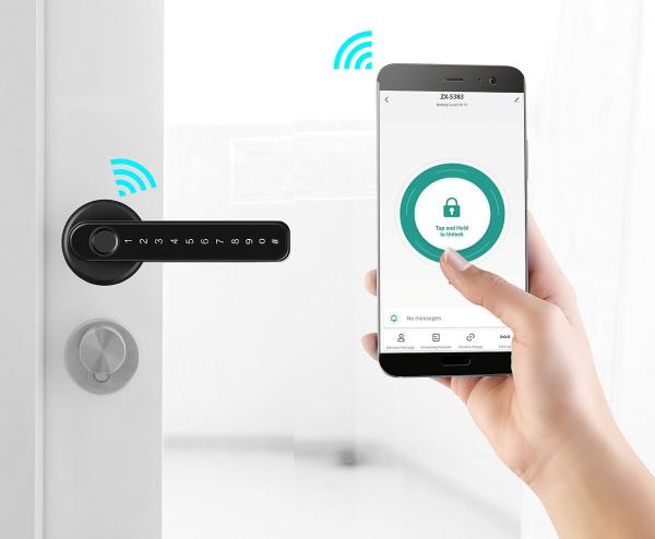 set of 5 Security Door Hardware with Fingerprint Scanner, PIN & App
