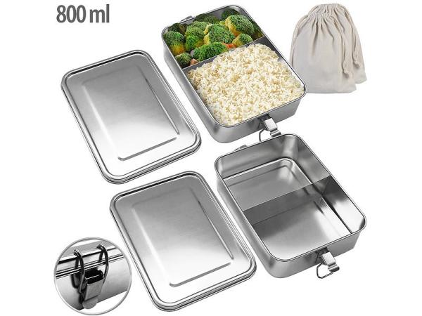 2er-Set Edelstahl-Lunchboxen, Dichtungsring, spülmaschinenfest, 800 ml