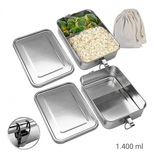 2er-Set Edelstahl-Lunchboxen, Dichtungsring, spülmaschinenfest, 1,4 L
