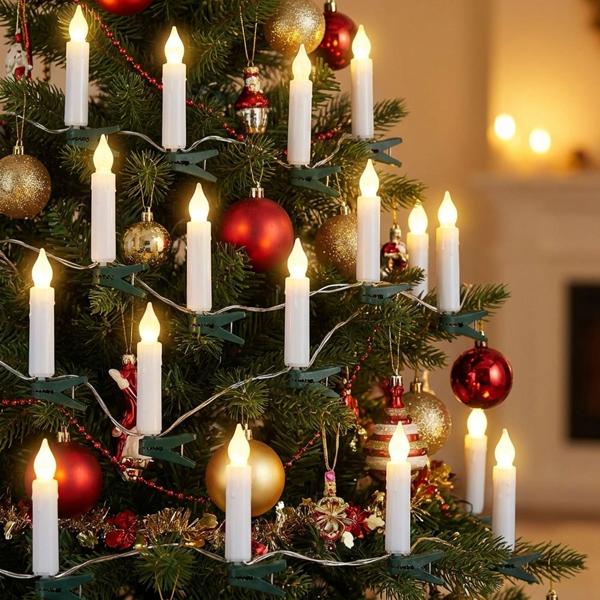 Lot de 2 Guirlandes Lumineuses LED - 10 Bougies Blanc Chaud, 130 cm chacune - Minuterie, Fonctionne sur Piles, Déco festive