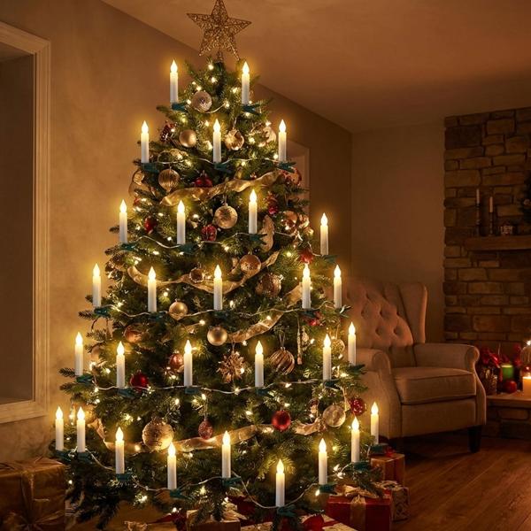 4er-Set LED-Lichterkette - 10 warmweisse Kerzen, Timer & Batteriebetrieb - 130 cm Länge, für Tannenbäume, Deko & Weihnachten - Sicher & flexibel