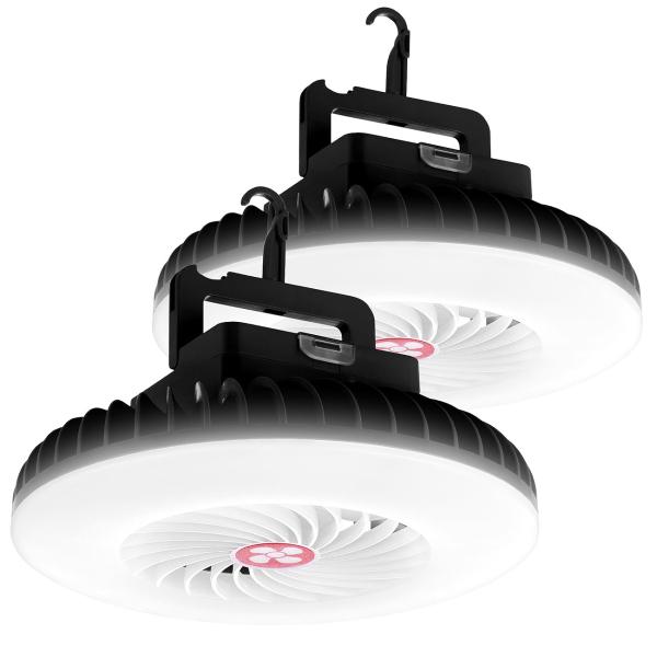 2er-Set 3in1-Akku-LED-Lichter und Ventilatoren + USB-Powerbank, Ø 16,6 cm