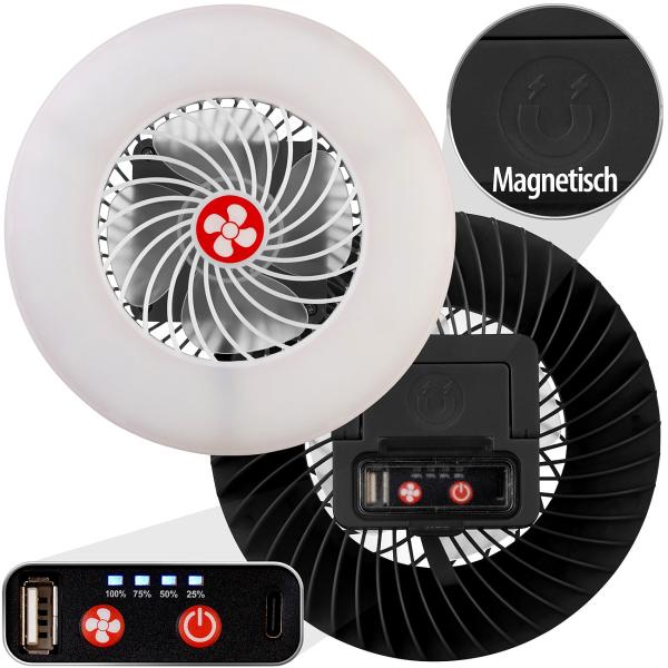2er-Set 3in1-Akku-LED-Lichter und Ventilatoren + USB-Powerbank, Ø 16,6 cm
