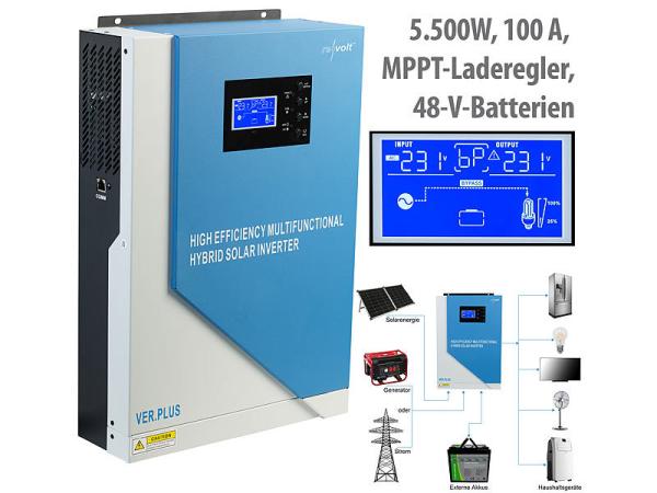 Solar Hybrid Inverter, 5.500 W, 100 A, régulateur de charge MPPT, module WLAN, onde sinusoïdale pure, contrôlable par App
