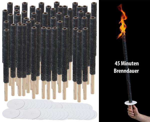 50er-Set Wachsfackeln inklusive Handschutz, je bis zu 45 Minuten Brennzeit