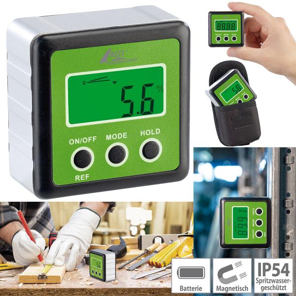 Goniometro digitale, display LCD illuminato, alluminio, IP54, 0-360°