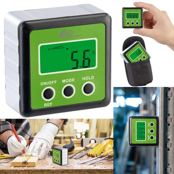 Goniometro digitale, display LCD illuminato, alluminio, IP54, 0-360°