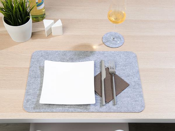 set of 6 Washable felt table mats, light gray, 45 x 30 cm