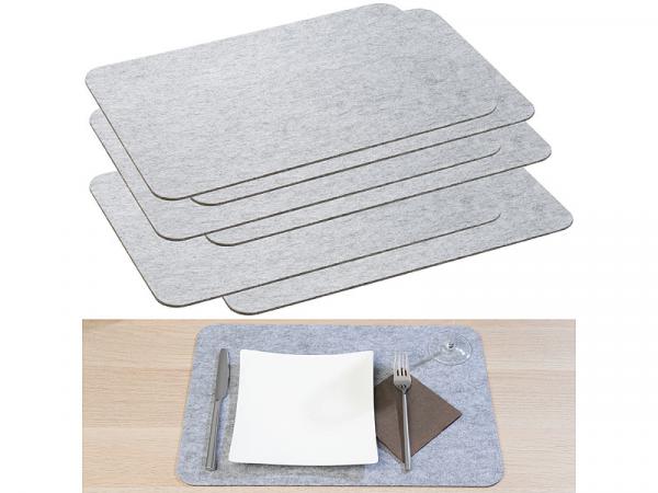 set of 6 Washable felt table mats, light gray, 45 x 30 cm