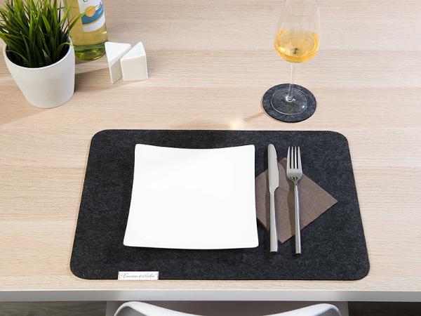 set of 12 Washable felt table mats, dark gray, 45 x 30 cm