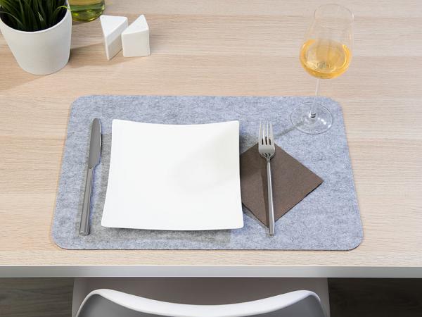 set of 12 Washable felt table mats, light gray, 45 x 30 cm