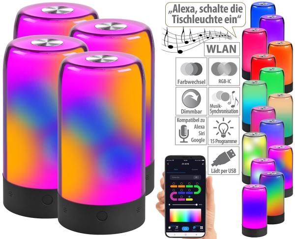 set of 4 smart mood lights, RGB IC LEDs, 15 modes, WLAN, black