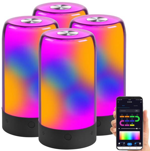 set of 4 smart mood lights, RGB IC LEDs, 15 modes, WLAN, black
