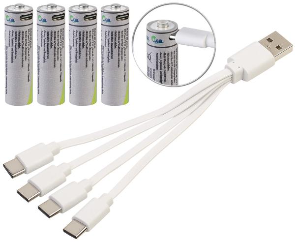 set di 2 batterie ricaricabili tipo AA, 1950mWh, ricarica rapida via USB