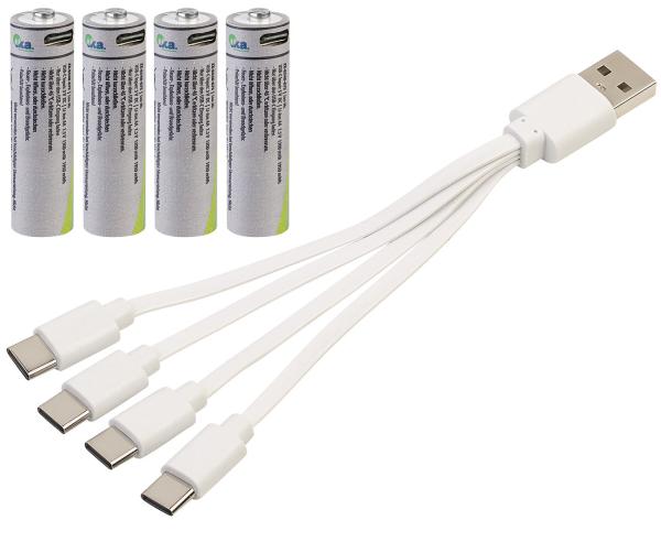 set di 2 batterie ricaricabili tipo AA, 1950mWh, ricarica rapida via USB