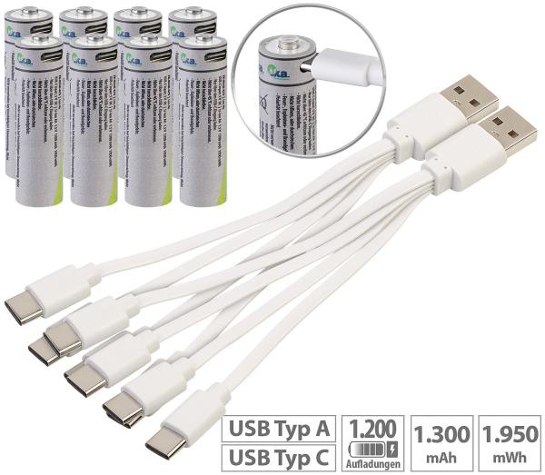 set di 2 batterie ricaricabili tipo AA, 1950mWh, ricarica rapida via USB