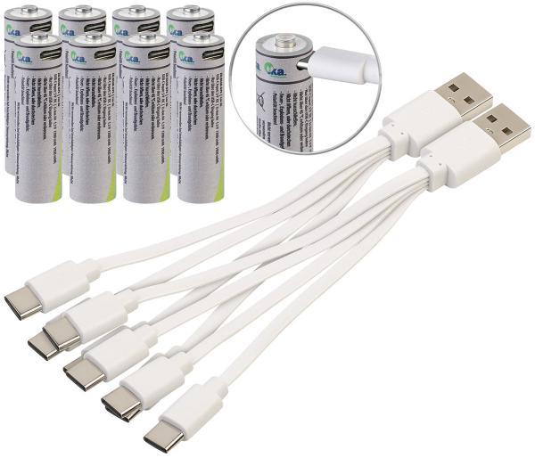 set di 2 batterie ricaricabili tipo AA, 1950mWh, ricarica rapida via USB