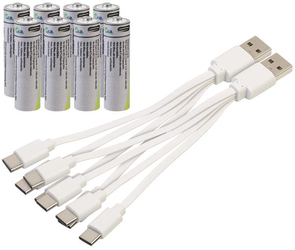 set di 2 batterie ricaricabili tipo AA, 1950mWh, ricarica rapida via USB