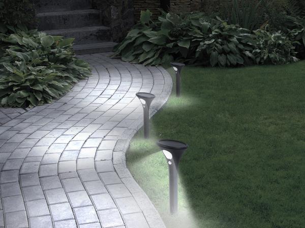 8er-Set Design-Solar-Wegeleuchten, Licht- & Bewegungssensor, kaltweiss