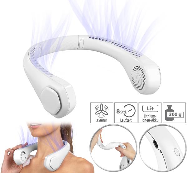 Mobiler Akku-Doppelventilator zum Umhängen, 3-stufig, 2.400 mAh