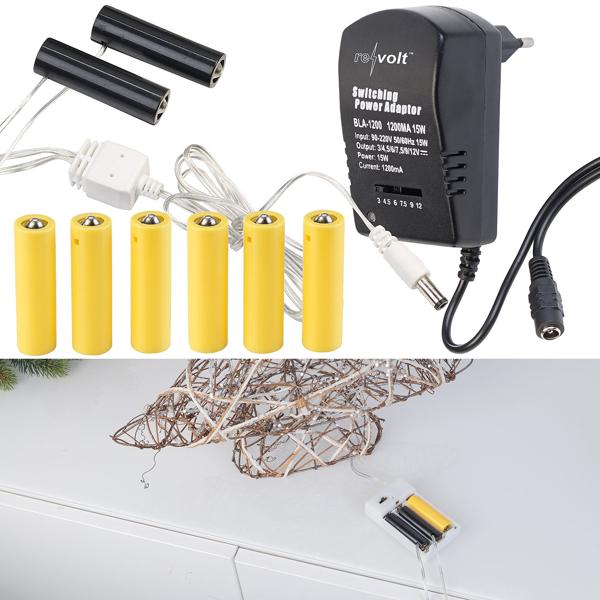 Battery power supply adapter for up to 2 devices, replaces 8 AA batteries