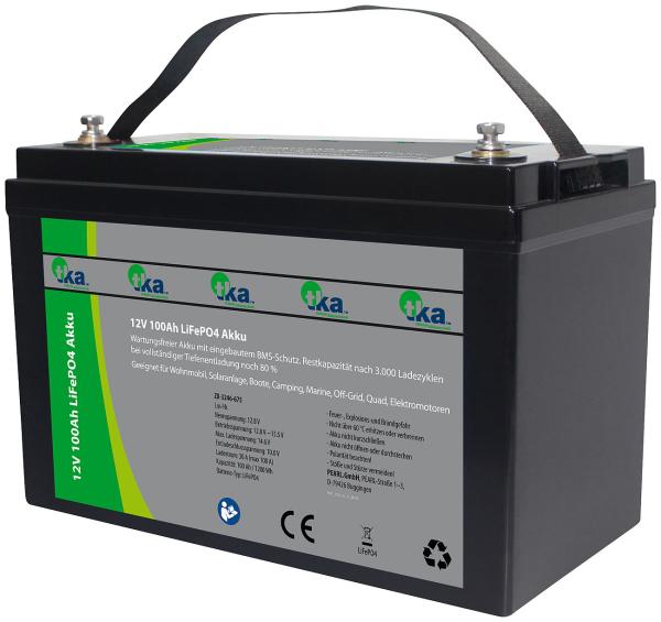 set di 2 batterie LiFePO4, 12 V, 100 Ah / 1.280 Wh, BMS, per sistemi solari