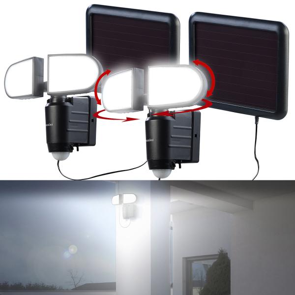 2er-Set Duo-Solar-LED-Aussenstrahler mit PIR-Bewegungssensor, 1 Watt, IP44