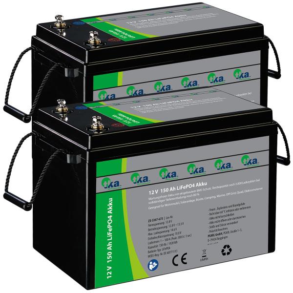 2er-Set LiFePO4-Akkus 12,8 V 150Ah, 1920Wh, BMS, für Solaranlagen uvm.