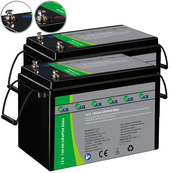 2er-Set LiFePO4-Akkus 12,8 V 150Ah, 1920Wh, BMS, für Solaranlagen uvm.