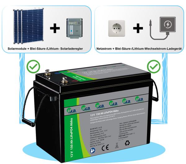 2er-Set LiFePO4-Akkus 12,8 V 150Ah, 1920Wh, BMS, für Solaranlagen uvm.