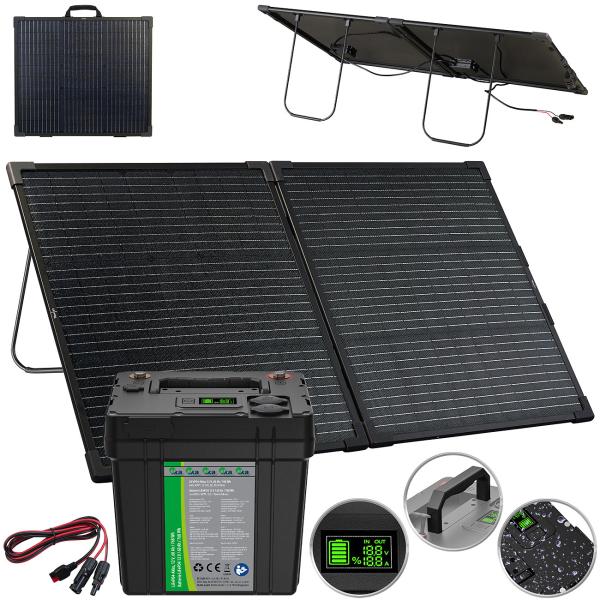 Solar power set: LiFePO4 battery with 100 W solar panel, 768 Wh, 12 V DC, PD