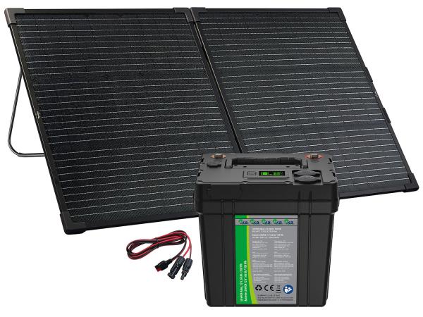 Solar power set: LiFePO4 battery with 100 W solar panel, 768 Wh, 12 V DC, PD