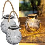 set of 2 atmospheric glass globe LED solar light with jute cord: For garden, ...