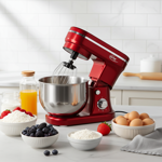 Design Küchenmaschine, edles Rot-Silber, 5 l Edelstahl-Schüssel, 1200 W - Hoc...