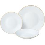 Edles 18-teiliges Geschirr-Set aus Glas opal-weiss mit Goldrand - für 6 Perso...