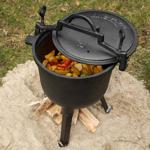 Cast iron camping cooking pot (8L): campfire pot, black, lid for quick steam ...